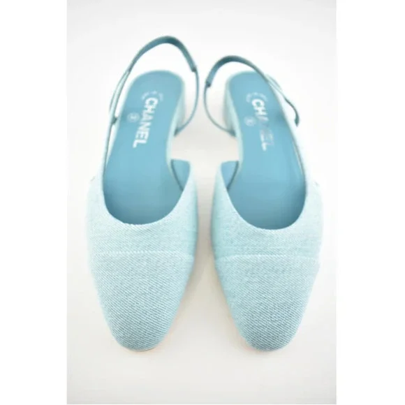 Chanel 21S Denim Blue Neon Mademoiselle Coco Sling Slingback Flat Sandal 37.5 - Picture 6 of 12
